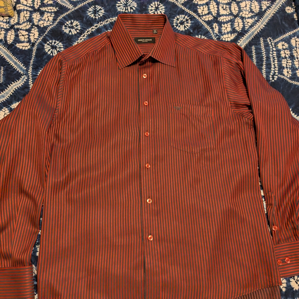 Vintage Giorgio Armani Collezioni Striped Red Black Mens Dress Shirt 16.5 Neck
